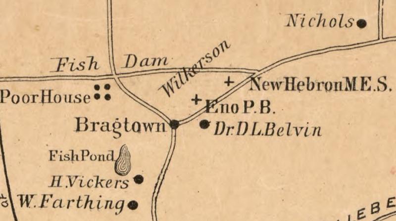 1887 map fragment showing Eno Primitive Baptist location.