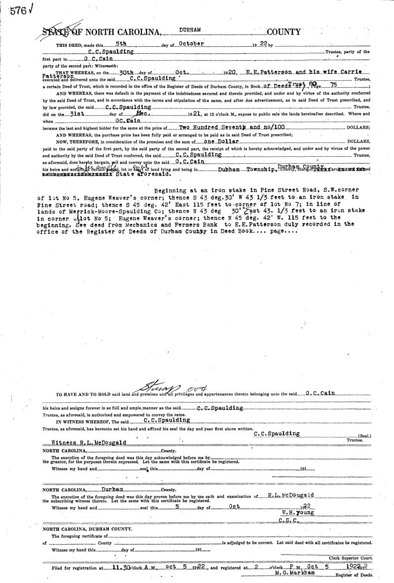 1922 Cain/Spaulding Deed