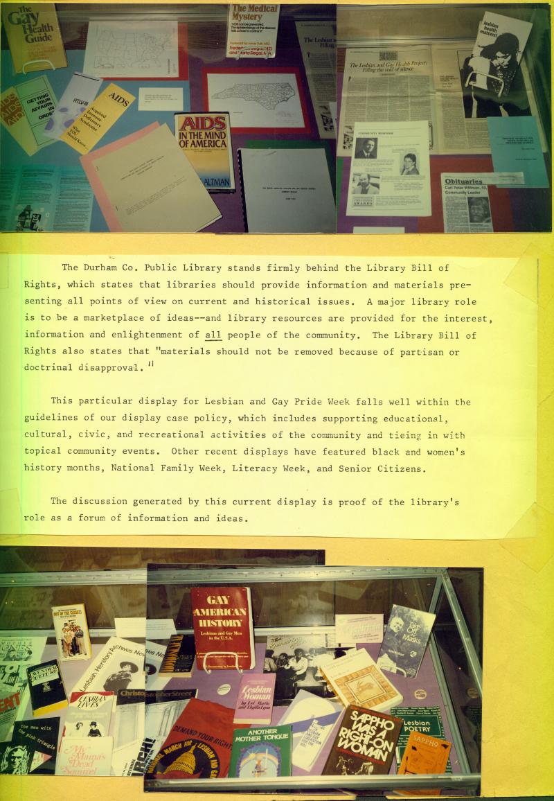 Durham Main Public Library, Lesbian and Gay Pride Week Display