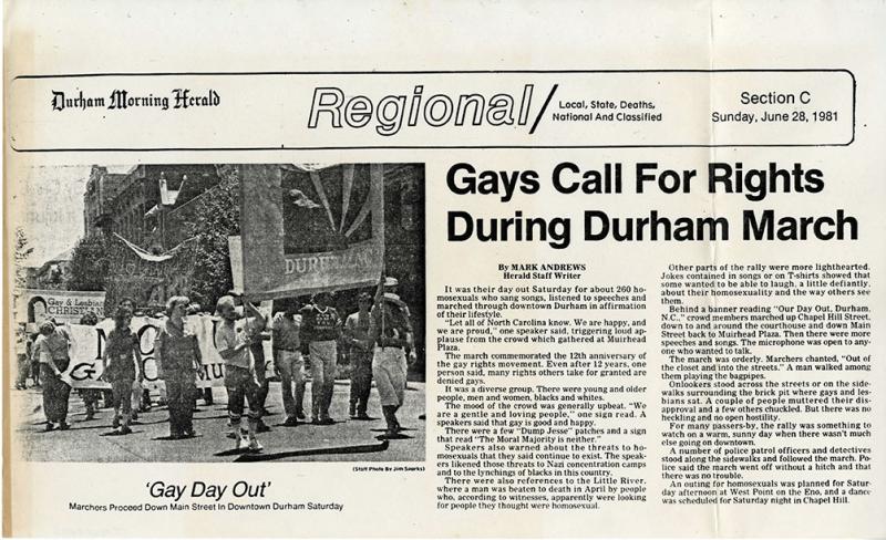Gays Call for Rights During Durham March, Durham Morning Herald