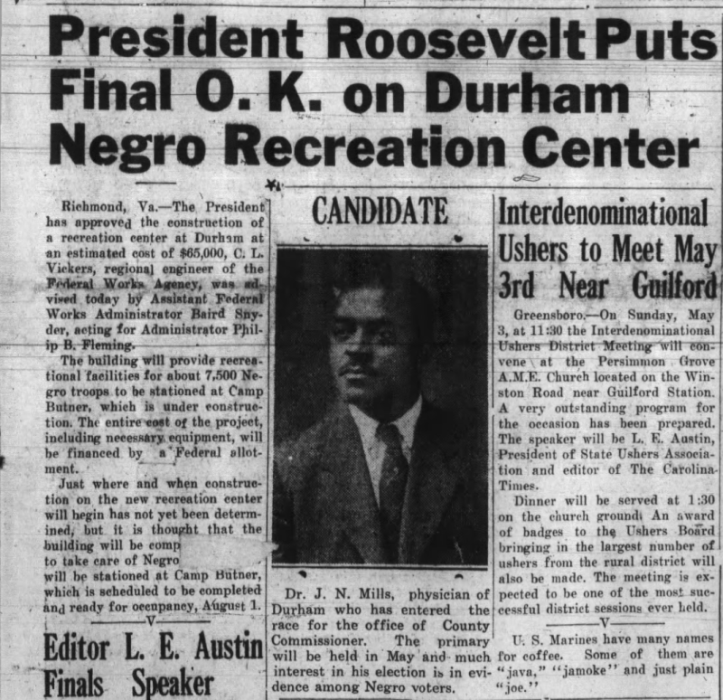 J. N. Mills, Candidate for Negro Recreation Center
