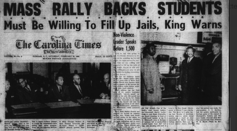 Clip of Carolina Times featuring picture of Dr. Martin Luther King Jr.