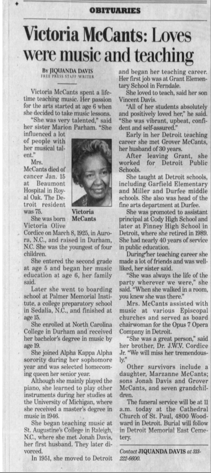 Victoria McCants Obituary
