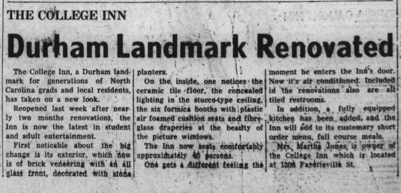 Newspaper article on the renovations of the College Inn 