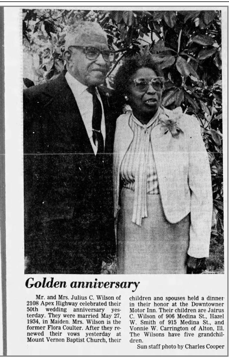 Julius C and Flora Wilson Wedding Anniversary