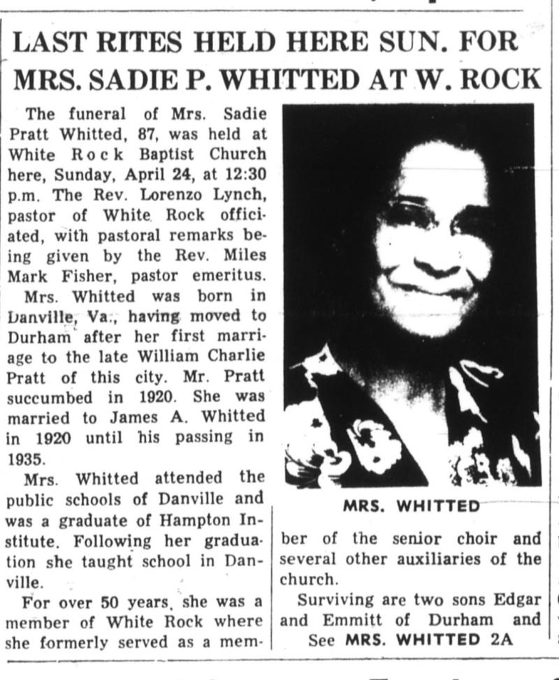 Sadie P. Whitted Obituary