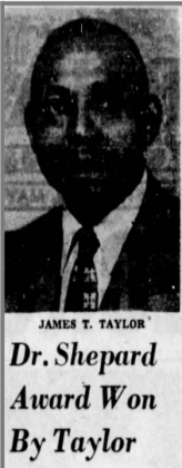 A portrait photo of James T. Taylor after he became the first James E. Shepard Hamilton Watch Award for Teachers at North Carolina College (now NCCU) (Durham Sun) - May 9, 1957.