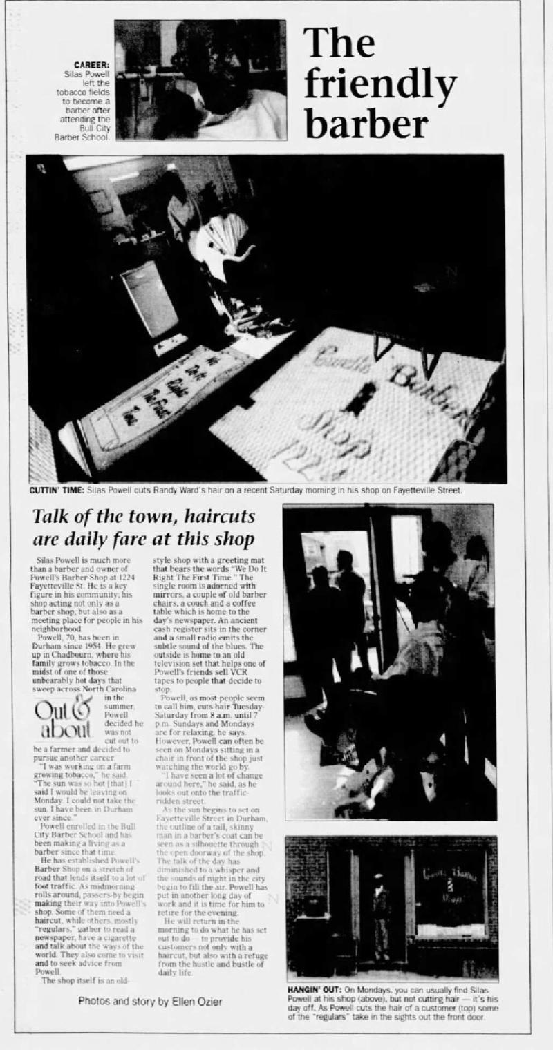 Newspaper article on Powell's Barber Shop