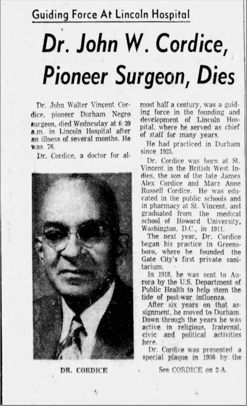 Dr. John W. Cordice Death Annoucement