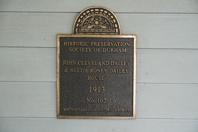 Picture of Preservation Durham Plaque on the John Cleveland Bailey & Bettie Roney Dailey House