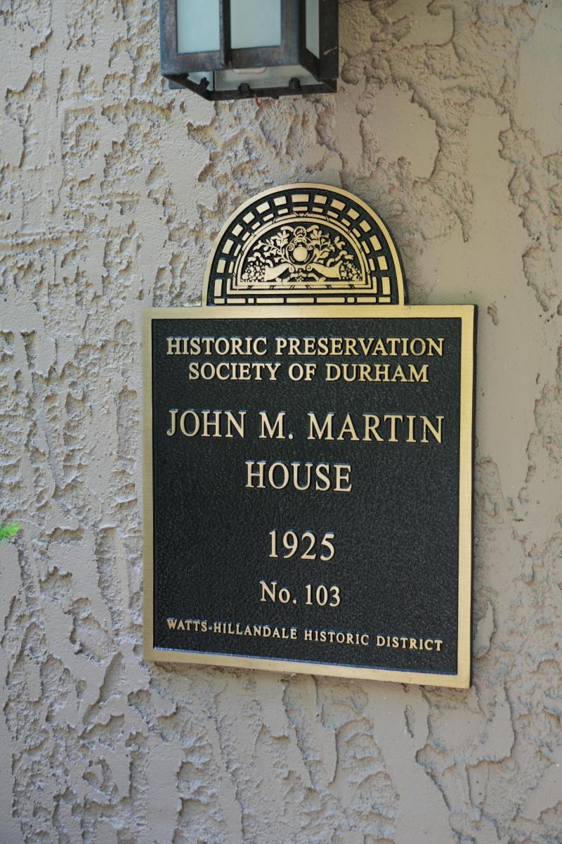Picture of Preservation Durham Plaque on the John M. Martin House