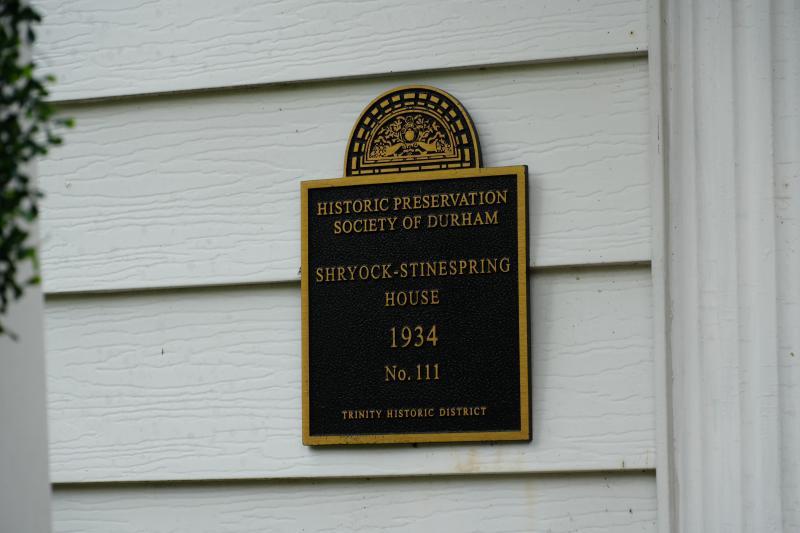 Picture of Preservation Durham Plaque on the Shyrock-Stinespring House