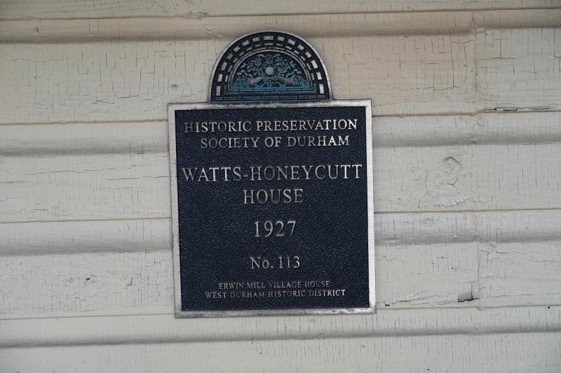 Picture of Preservation Durham Plaque on the Watts-Honeycutt House