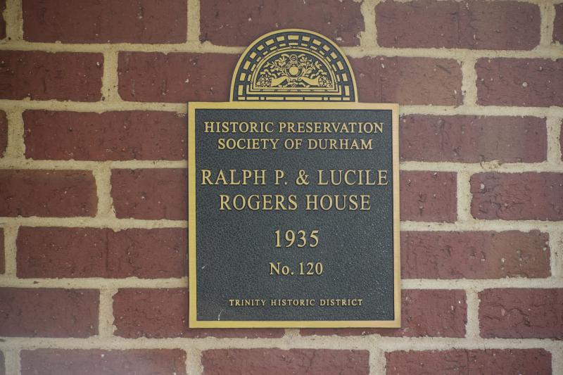 Picture of Preservation Durham Plaque on the Ralph P. & Lucile Rogers House