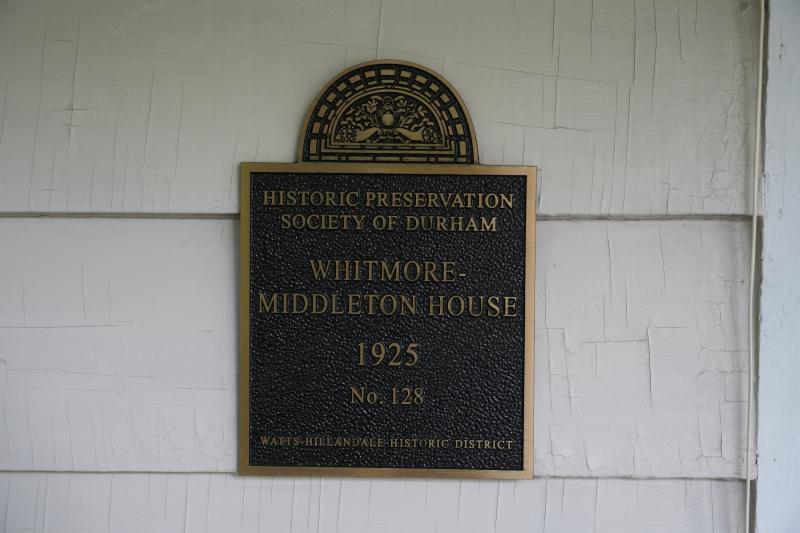 Picture of Preservation Durham Plaque on the Whitmore-Middleton House