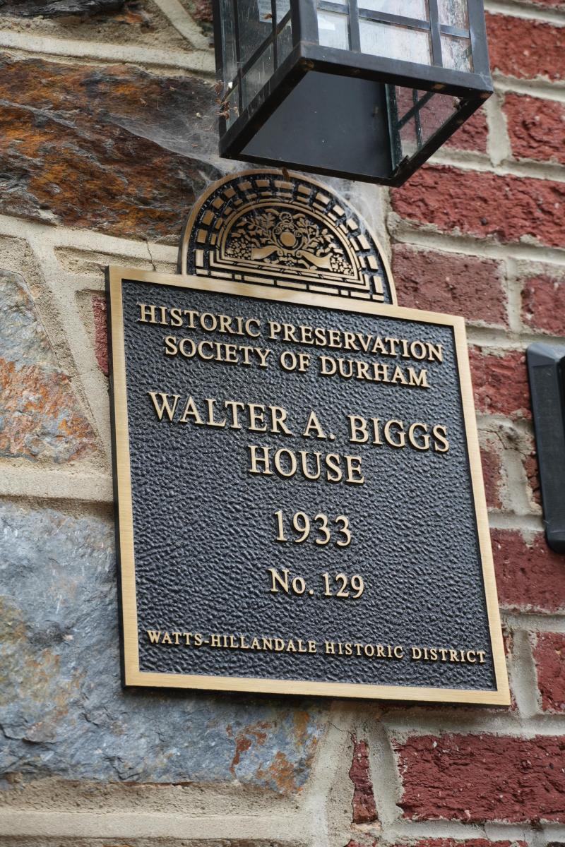 Picture of Preservation Durham Plaque on the Walter A. Biggs House
