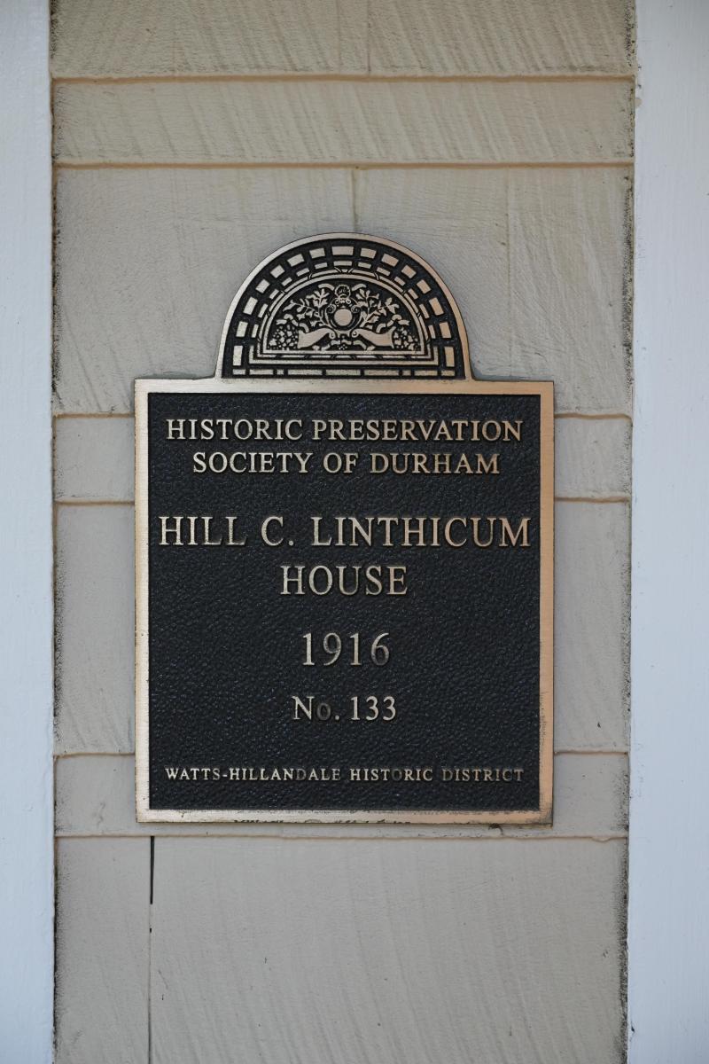 Picture of Preservation Durham Plaque on the Hill C. Linthicum House