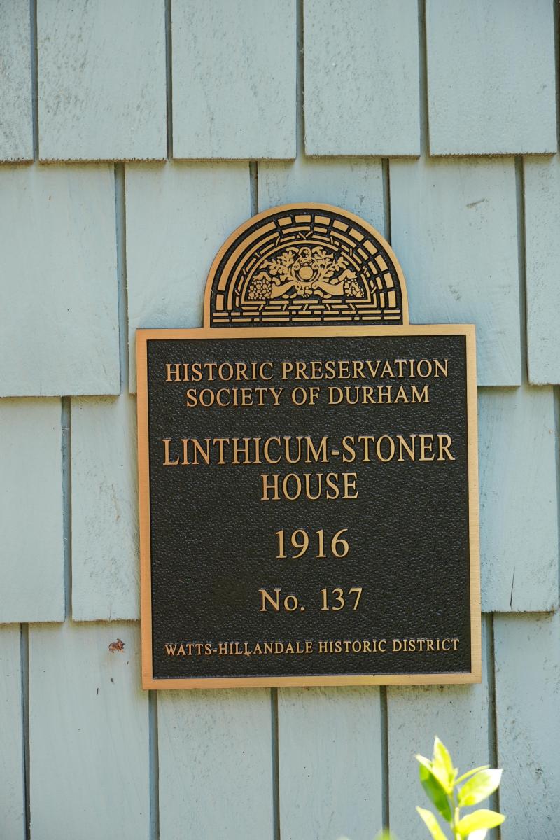 Picture of Preservation Durham Plaque on the Linthicum-Stoner House