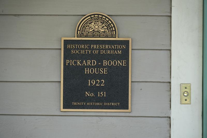 Picture of Preservation Durham Plaque on the Pickard-Boone House