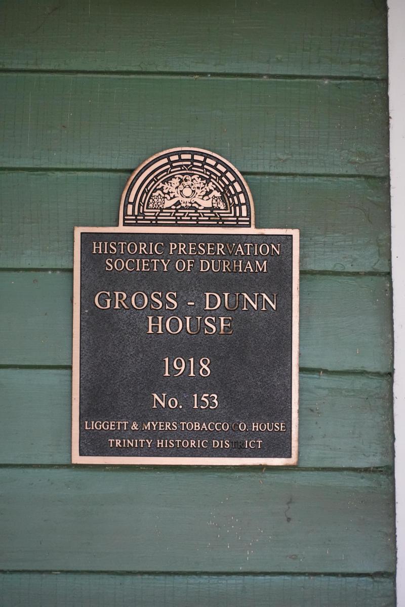 Picture of Preservation Durham Plaque on the Gross-Dunn House