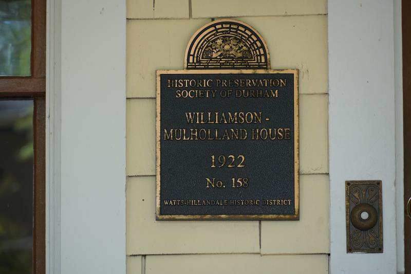 Picture of Preservation Durham Plaque on the Williamson-Mulholland House 