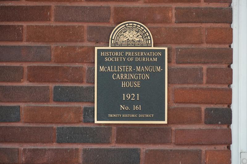 Picture of Preservation Durham Plaque on the McAllister-Mangum-Carrington House