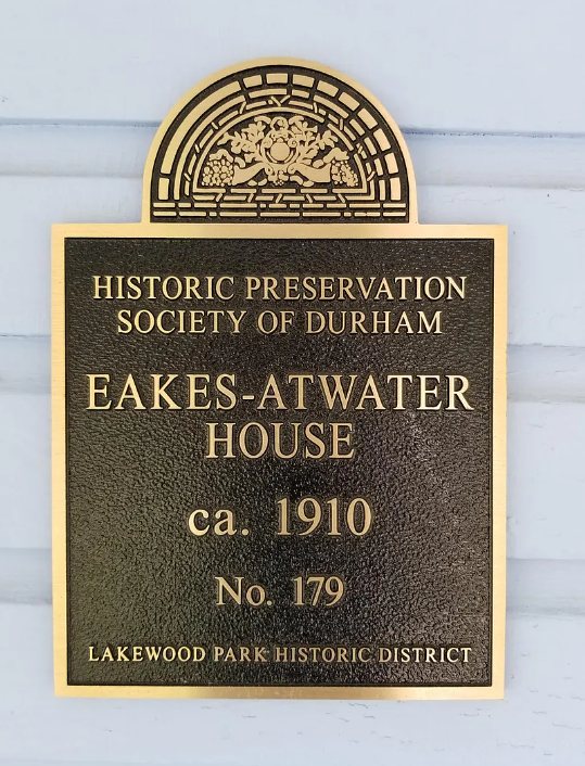 Picture of Preservation Durham Plaque on the Eakes-Atwater House