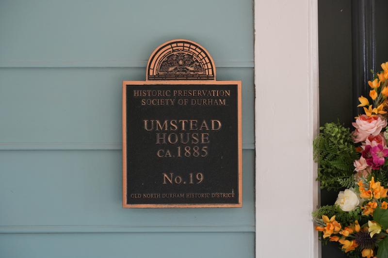 Picture of Preservation Durham Historic Plaque on the Umstead House