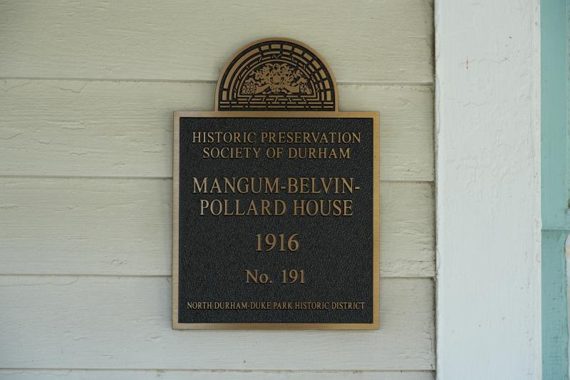Picture of Preservation Durham Plaque on the Mangum-Belvin-Pollard House