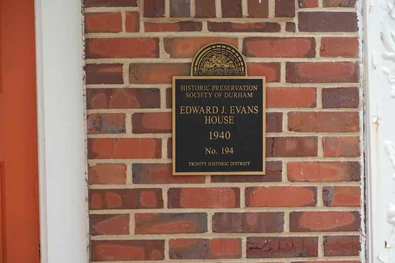 Picture of Preservation Durham Plaque on the Edward J. Evans House