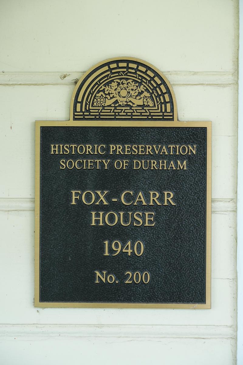 Picture of Preservation Durham Plaque on the Fox-Carr House