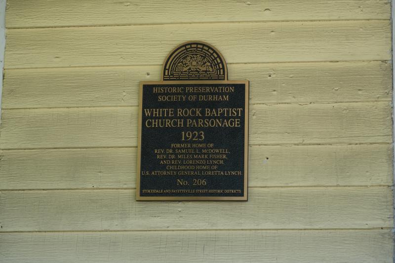 Picture of Preservation Durham Plaque on the White Rock Baptist Church Parsonage