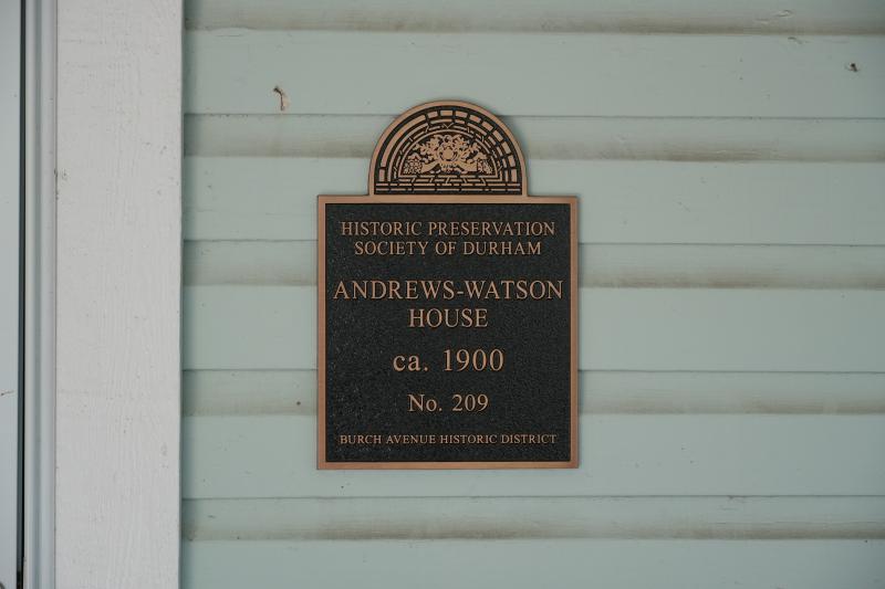 Picture of Preservation Durham Plaque on the Andrews-Watson House