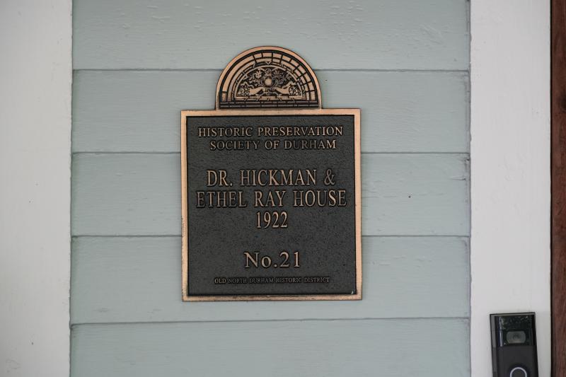 Picture of Preservation Durham Historic Plaque on the Dr. Hickman & Ethel Ray House