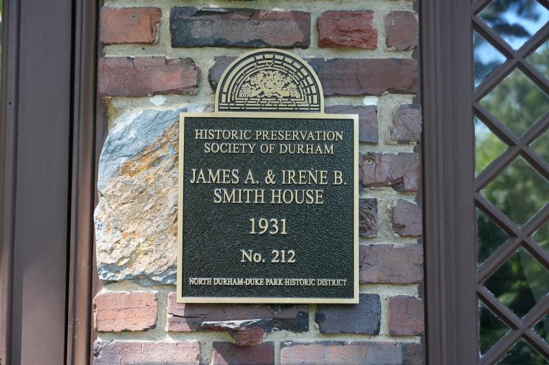 Picture of Preservation Durham Plaque on the James A. & Irene B. Smith House