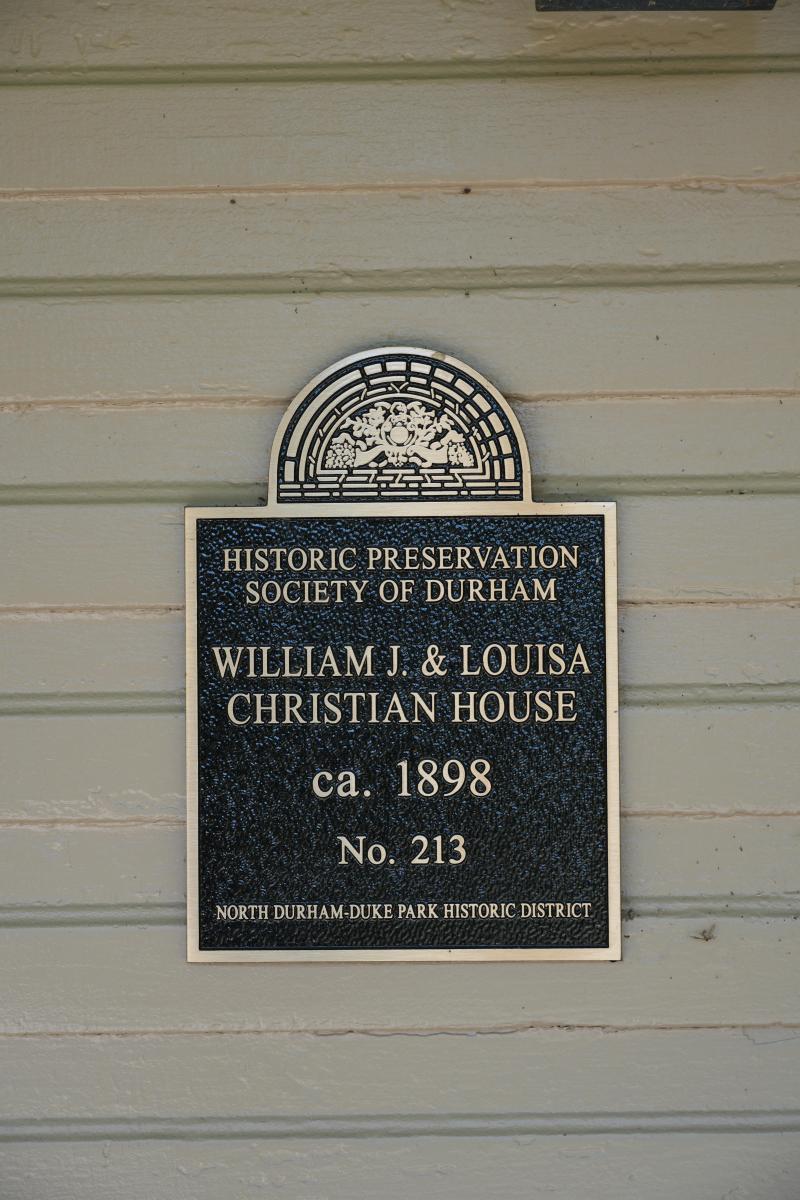 Picture of Preservation Durham Plaque on the William J. & Louisa Christian House