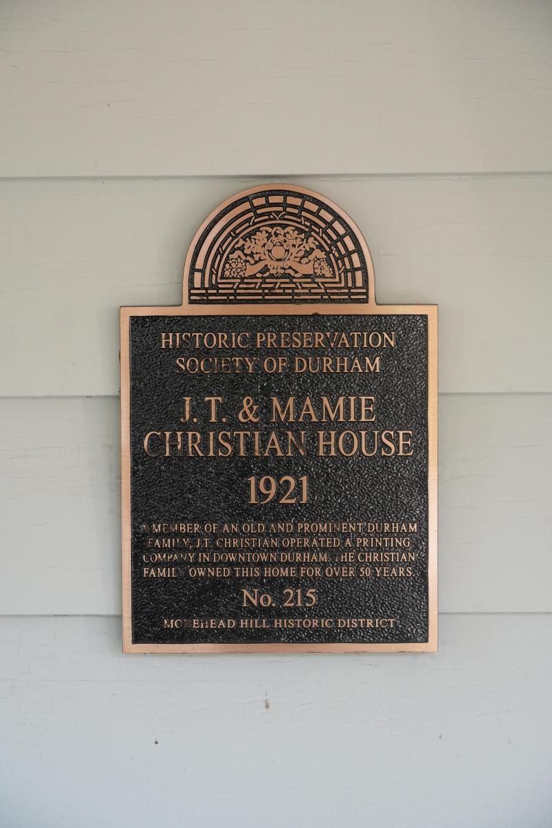 Picture of Preservation Durham Plaque on the J.T. & Mamie Christian House