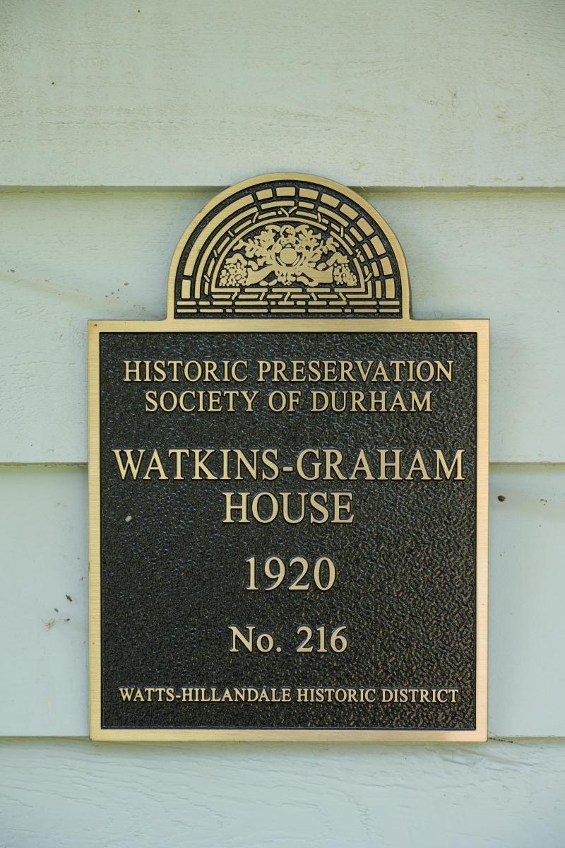 Picture of Preservation Durham Plaque on the Watkins-Graham House