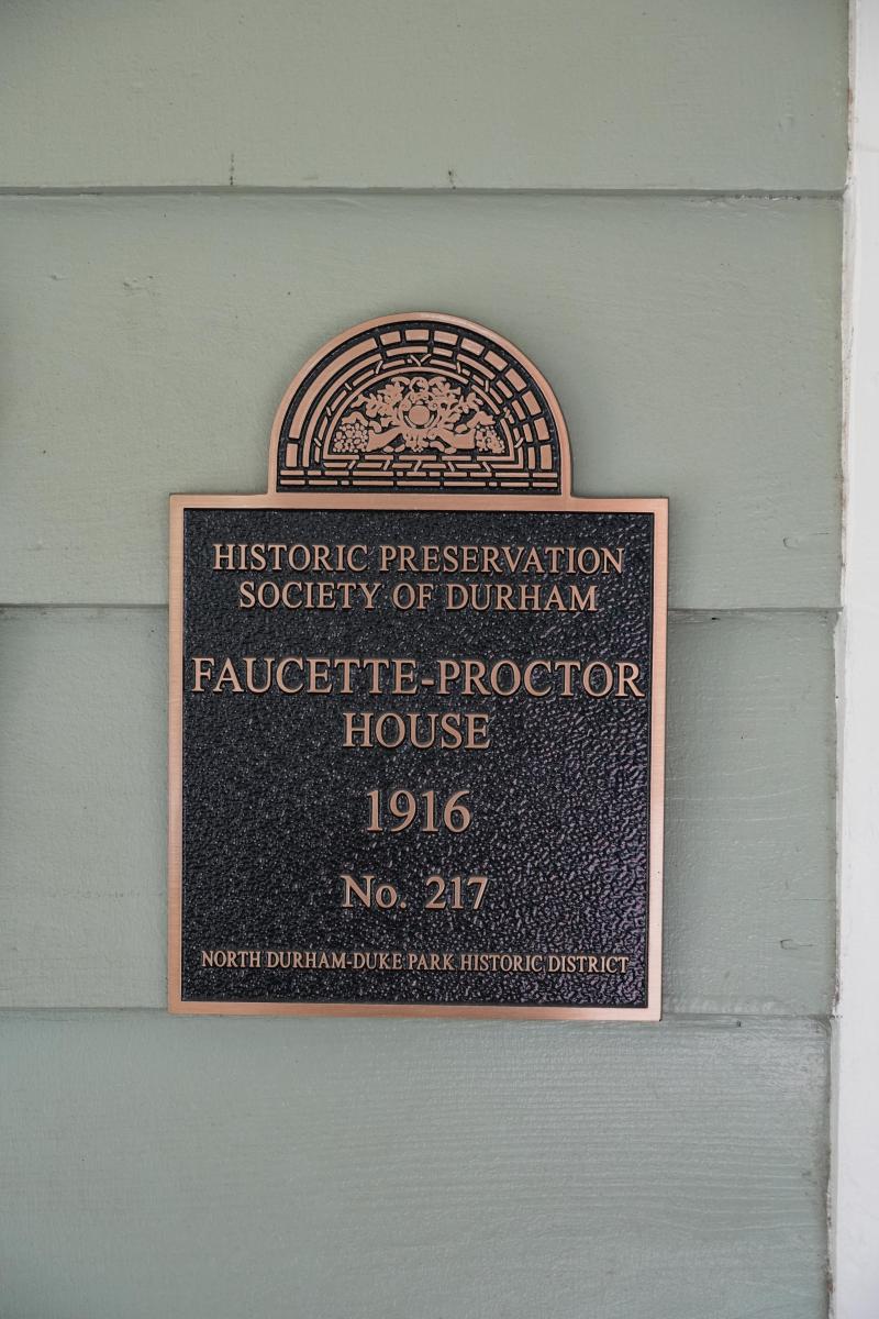 Picture of Preservation Durham Plaque on the Faucette-Proctor House