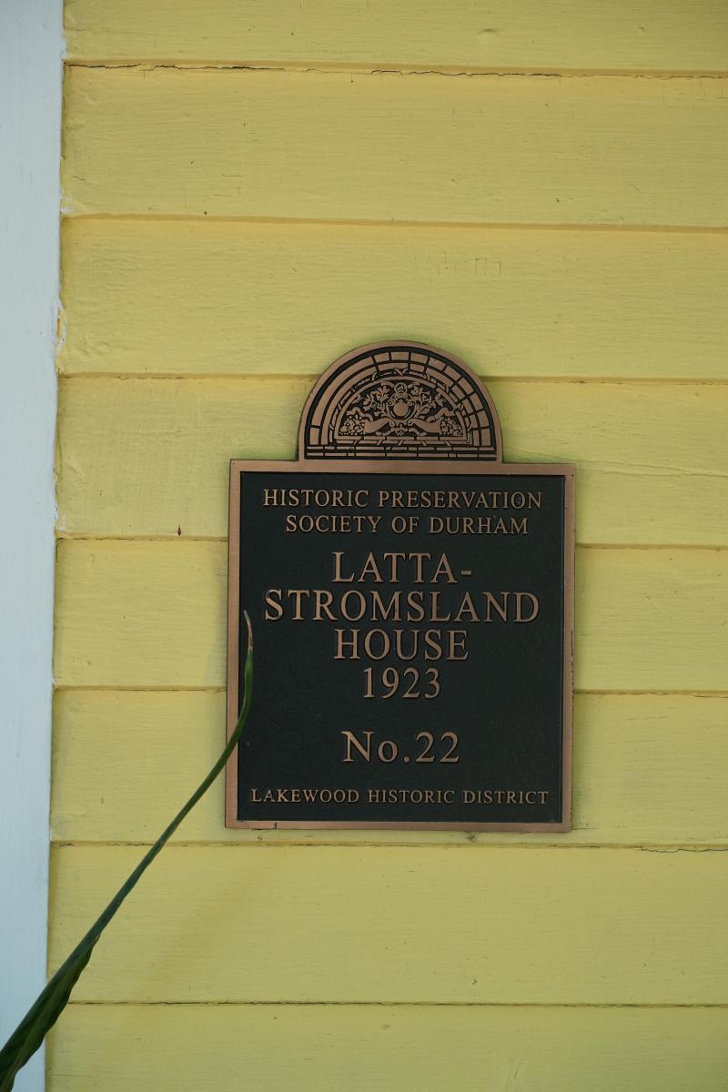Picture of Preservation Durham Historic Plaque on the Latta-Stromsland House