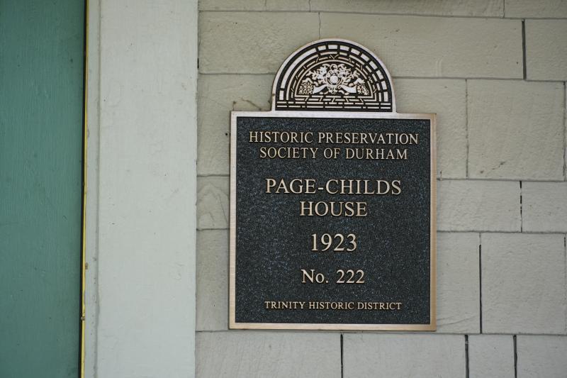 Picture of Preservation Durham Plaque on the Page-Childs House
