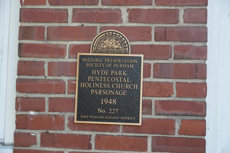 Picture of Preservation Durham Plaque on the Hyde Park Pentecostal Holiness Church Parsonage