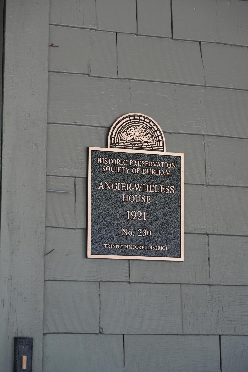Picture of Preservation Durham Plaque on the Angier-Wheless House
