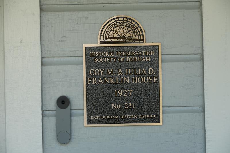 Picture of Preservation Durham Plaque on the Coy M. & Julia D. Franklin House
