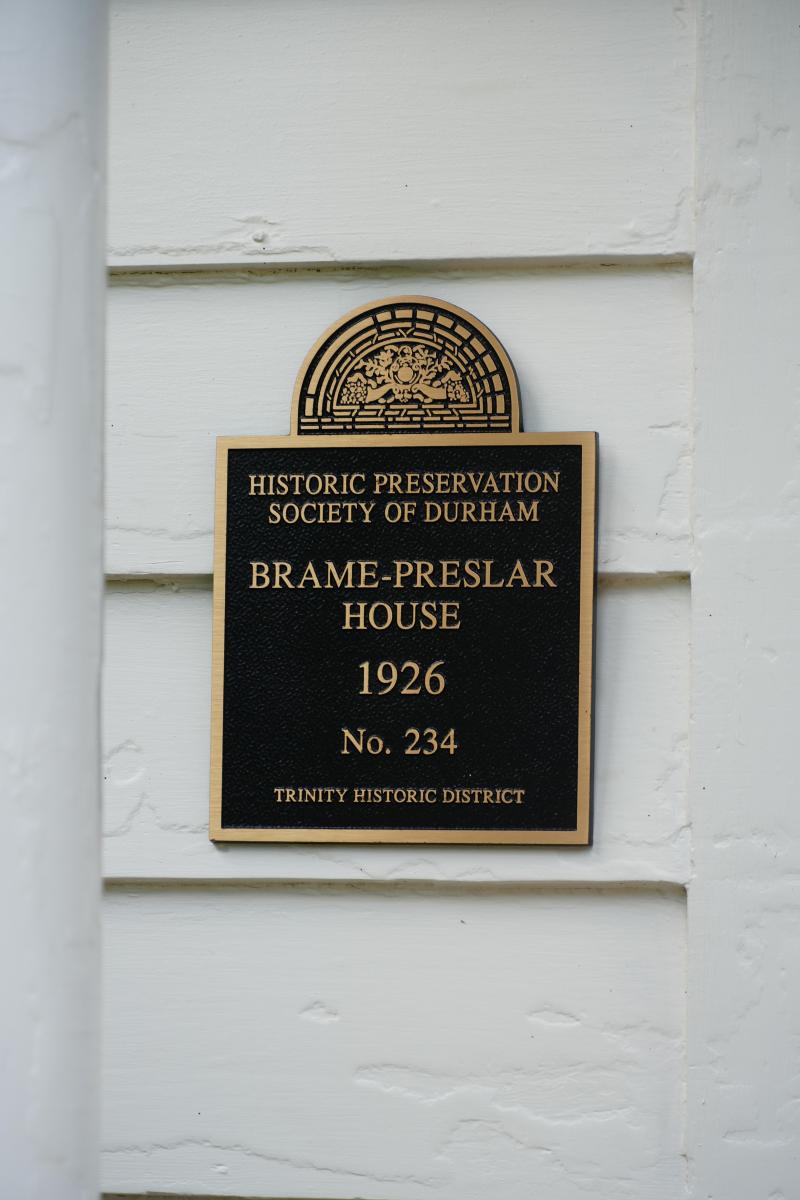 Picture of Preservation Durham Plaque on the Brame-Preslar House