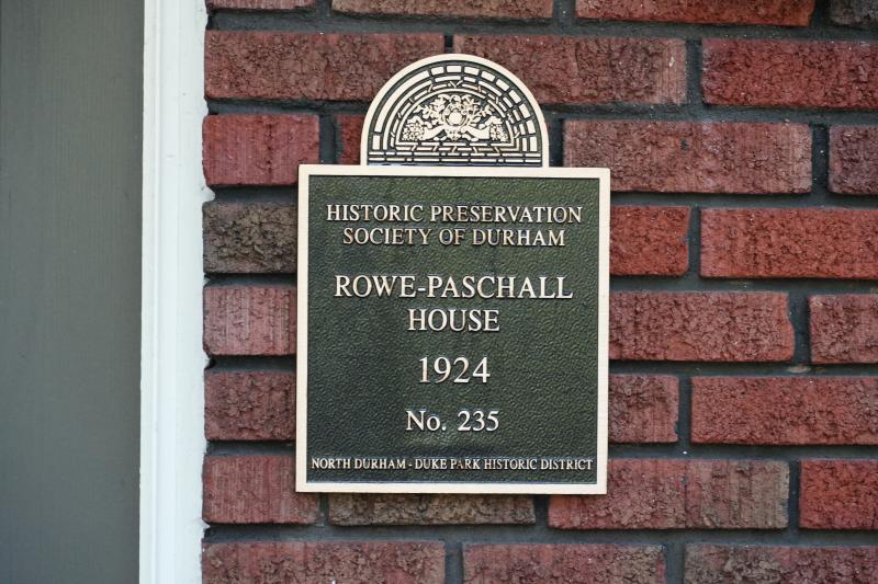 Picture of Preservation Durham Plaque on the Rowe-Paschall House