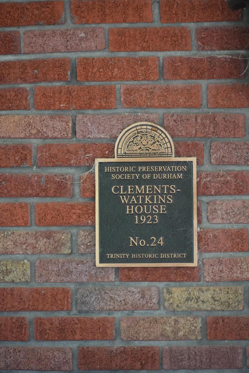 Picture of Preservation Durham Historic Plaque on the Clements-Watkins House