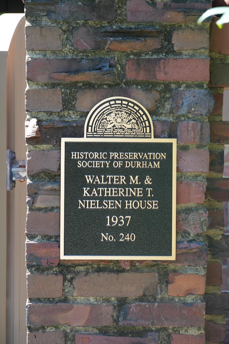 Picture of Preservation Durham Plaque on the Walter M. & Katherine T. Nielsen House