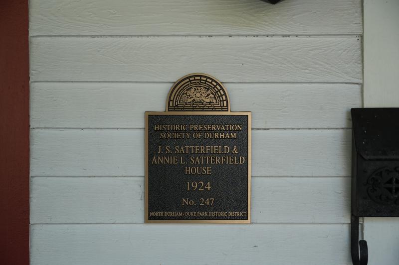 Picture of Preservation Durham Plaque on the J.S. & Annie L. Satterfield House