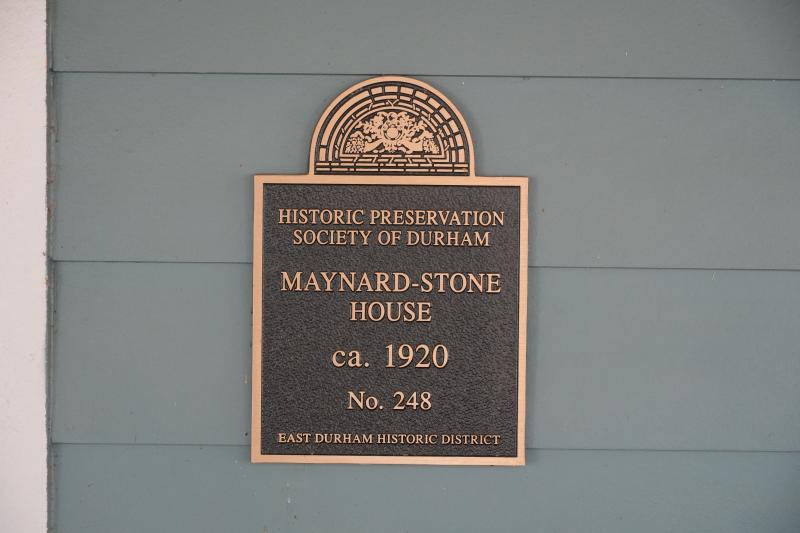 Picture of Preservation Durham Plaque on the Maynard-Stone House